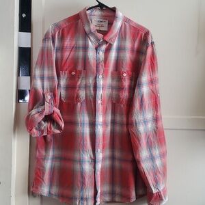 Urban Pipeline Men's Long Sleeve Flannel Button-Up Plaid Red White Blue Size XL